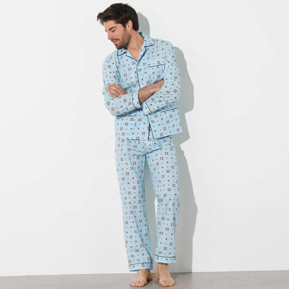 Klasické pánske pyžamo s potlačou modrá 87 96 (M)