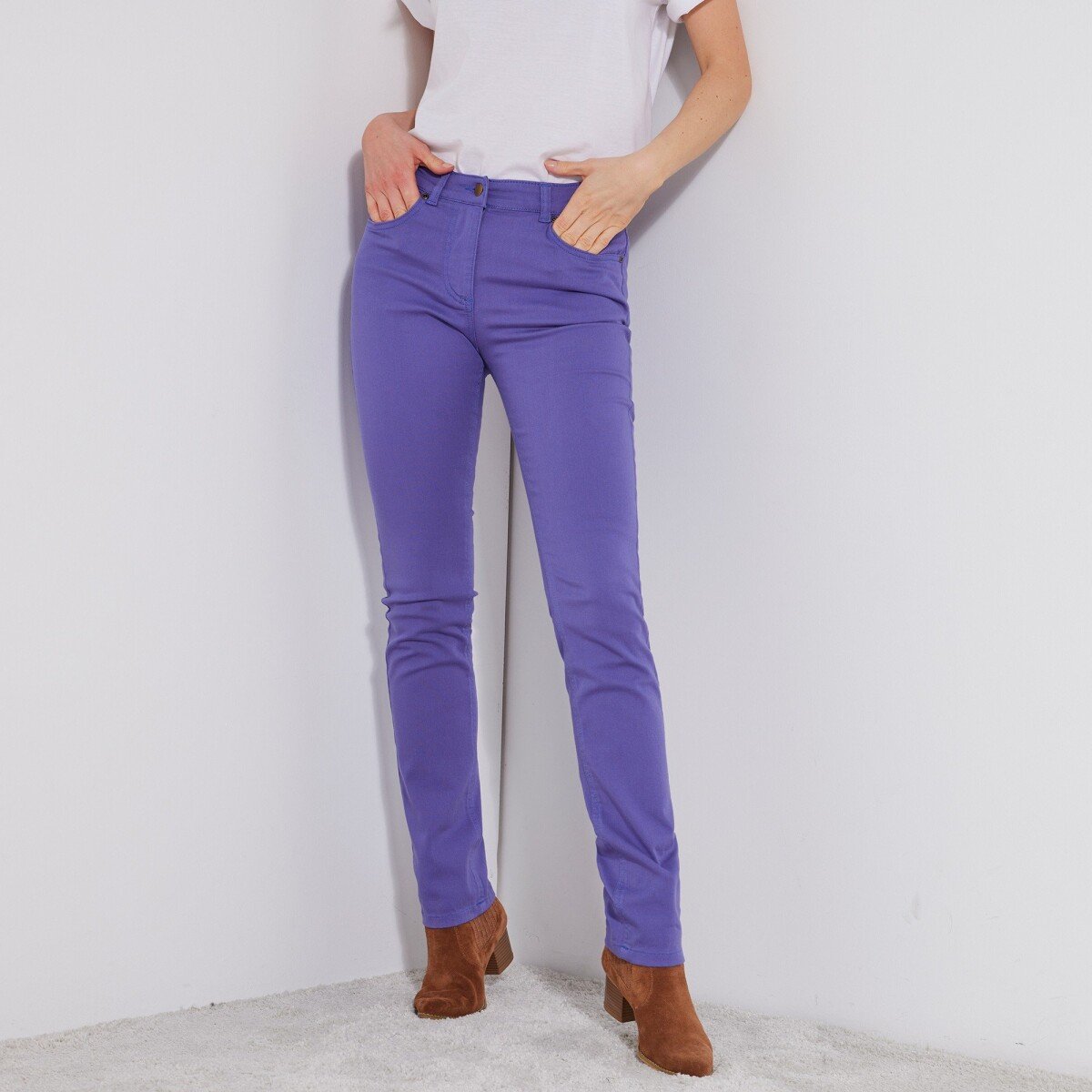 Úzke jednofarebné dlhé nohavice fialová 36